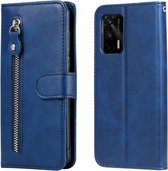 Voor OPPO Realme GT 5G Mode Kalf Textuur Rits Horizontale Flip Lederen Case met Stand & Kaartsleuven & Portemonnee Functie (Blauw)