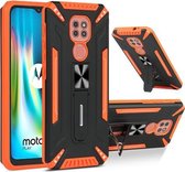Voor Motorola Moto G9 Play War-god Armor TPU + PC Schokbestendige magnetische beschermhoes met opvouwbare houder (oranje + zwart)
