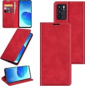 Voor OPPO Reno6 5G Retro-skin Business Magnetische Suction Leather Case met Houder & Kaartsleuven & Portemonnee (Rood)