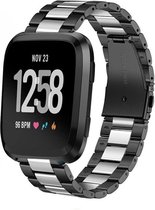 Stalen Smartwatch bandje - Geschikt voor  Fitbit Versa / Versa 2 stalen bandje - zwart/zilver - Strap-it Horlogeband / Polsband / Armband