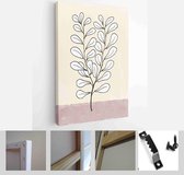 Minimalistic Watercolor Painting Artwork. Earth Tone Boho Foliage Line Art Drawing with Abstract Shape - Modern Art Canvas - Vertical - 1937931472 - 50*40 Vertical