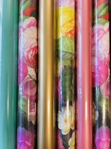 Cadeaupapier Rolletjes Bloemen en Uni- Breedte 50 cm - 300cm lang