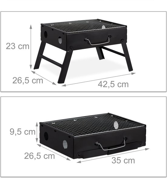 Relaxdays Draagbare Campingbarbecue – Voor 4 Personen – Inklapbaar – Van Staal – Afmeting 23x42,5x26,5 Cm – Ideaal Voor Picknick En Festival