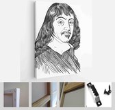 Rene Descartes (1596-1650) portrait in line art illustration. He was a French mathematician - Modern Art Canvas - Vertical - 1358575811 - 115*75 Vertical