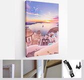 Picturesque spring sunset on the famous Greek resort Fira, Greece, Europe - Modern Art Canvas - Vertical - 1433502545 - 50*40 Vertical