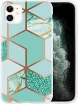 ShieldCase geschikt voor Apple iPhone 12 Mini - 5.4 inch hoesje marmeren patroon - groen + glazen Screen Protector