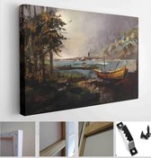 Drawing of a forest landscape with a boat and a man - Modern Art Canvas - Horizontal - 638210185 - 40*30 Horizontal