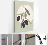 Collection of contemporary art posters in pastel colors. Abstract geometric elements and strokes, leaves and berries, olive, tangerine - Modern Art Canvas - Vertical - 1823303258 -