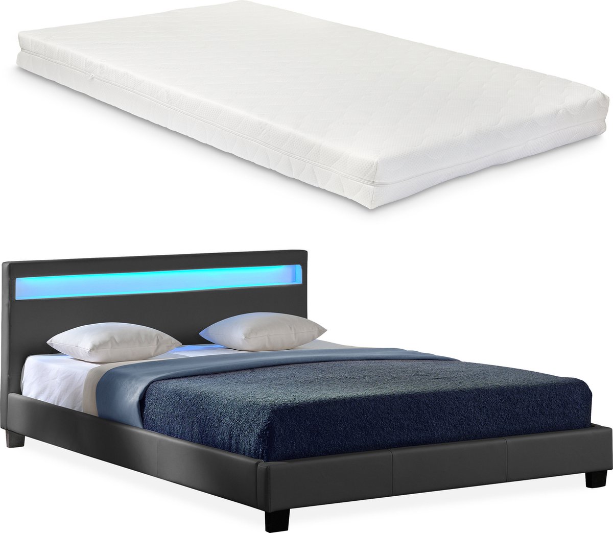 LED-Ledikant Parijs incl. matras bedbodem 180x200 donkergrijs