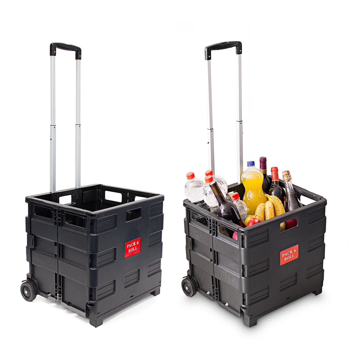 Relaxdays 2x boodschappentrolley - krat op wielen - tot 35 kg - opvouwbaar - trolley