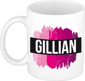 Gillian  naam cadeau mok / beker met roze verfstrepen - Cadeau collega/ moederdag/ verjaardag of als persoonlijke mok werknemers
