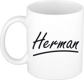 Herman naam cadeau mok / beker met sierlijke letters - Cadeau collega/ vaderdag/ verjaardag of persoonlijke voornaam mok werknemers