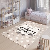 Tapiso Fiesta Vloerkleed Kinderkamer Creme Kat Poesje Duurzaam Interieur Duurzaam Hoogwaardig Tapijt Maat - 200x300