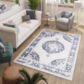 Tapiso Laos Vloerkleed Lichtgrijs Blauw Vintage Woonkamer Slaapkamer Tapijt Maat – 200x300