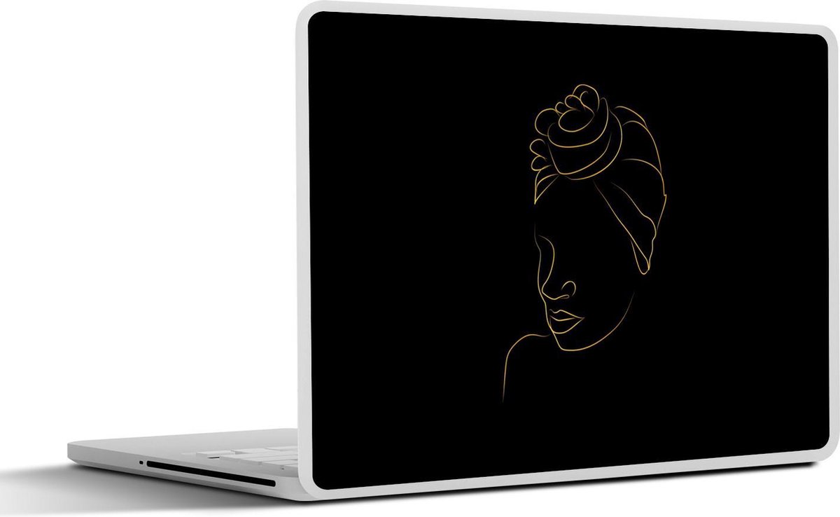 Laptop sticker - 15.6 inch - Vrouw - Hoofddoek - Goud - Zwart - 36x27,5cm - Laptopstickers - Laptop skin - Cover