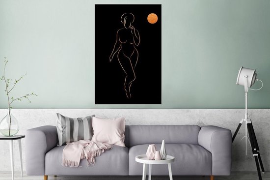 Affiche Femme - Lune - Black and gold - Line art - 80x120 cm