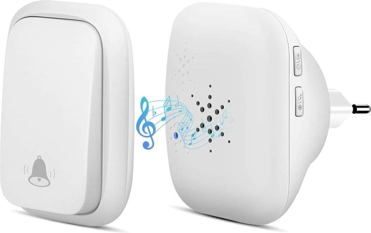Deurbel met draadloze huisbel 500 voet bereik 38 beltonen 4 volumeniveaus led-flitser wit
