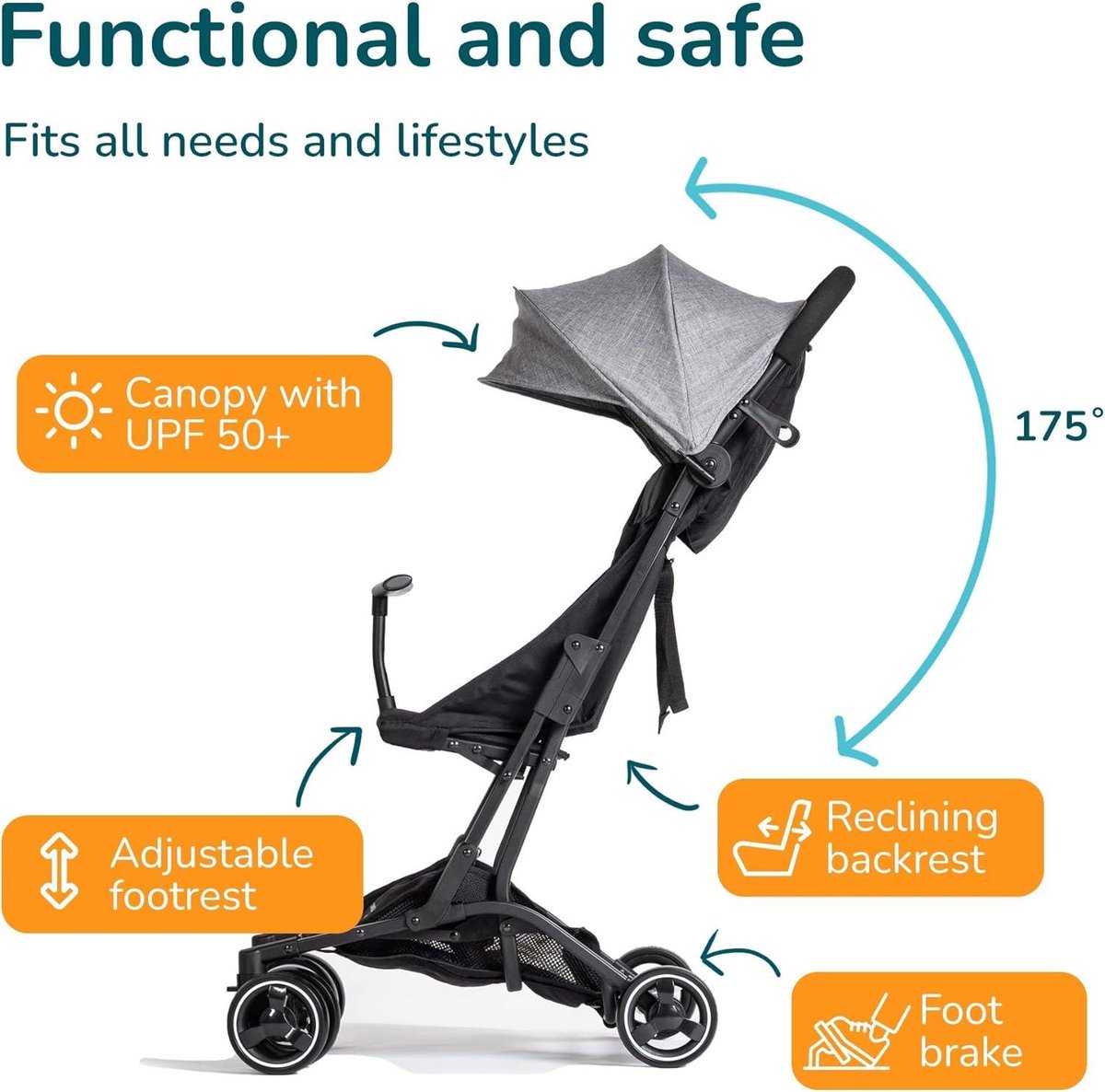 Kinderwagen Buggy Veer 0+ Ultra Lichtgewicht - Reisfauteuil Van 6 Maanden Tot 25 Kg - Compact & Lichte 5-Puntsgordel - Luchtbagage & Baby Stroller Lightweight Reclinable Buggy inklapbaar vliegtuig – foto 4