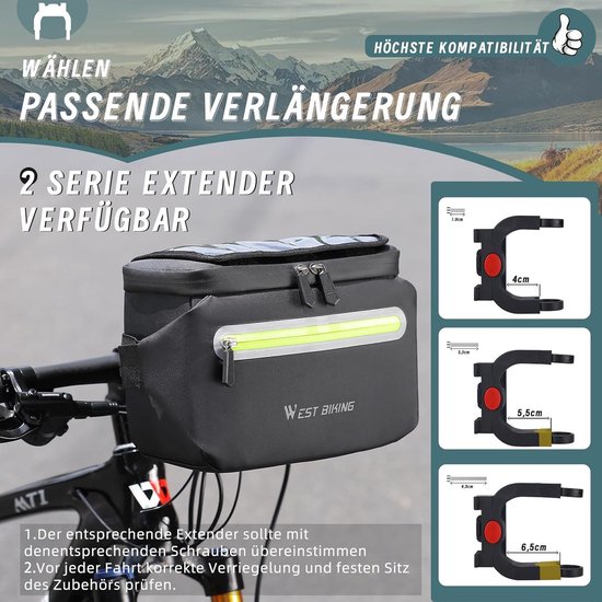 HASAGEI Bicycle Bag Handlebar Bag with Handlebar Adapter for Bikes, E-Bikes and Electric Bikes, 5 L Front Bicycle Basket, Waterproof Handlebar Bag