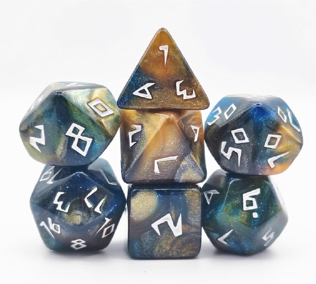 Lapi Toys - Dungeons and Dragons dobbelstenen - DnD Dice - Polydice - Dobbelstenen Dungeons Dragons - D&D dobbelstenen - DnD Dice Set - 1 set (7 stuks) - Acryl - Bruin - Meerkleurig