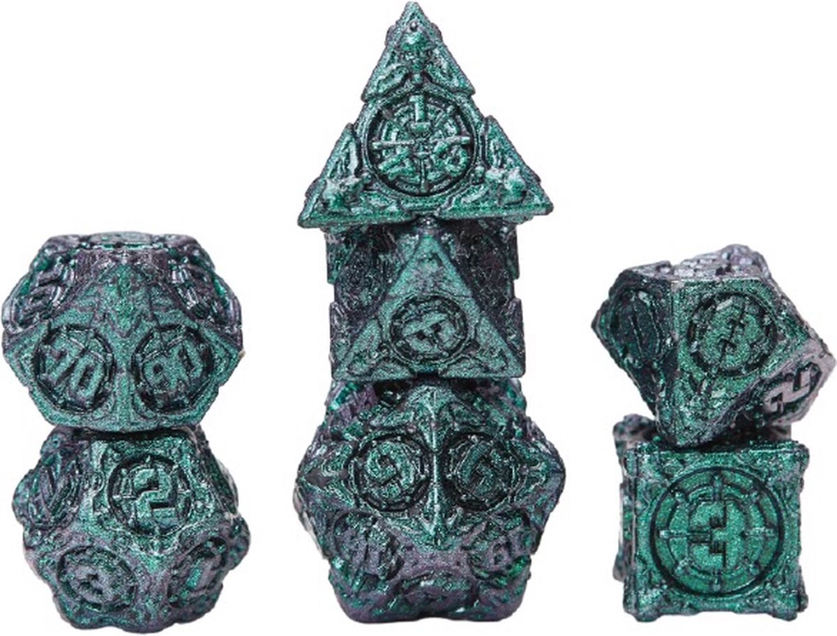 Lapi Toys - Dungeons and Dragons dobbelstenen - DnD Dice - Polydice - Dobbelstenen Dungeons Dragons - Metal dice - Metalen Dobbelstenen - DnD Dice Set - 1 set (7 stuks) - Metaal - Groen