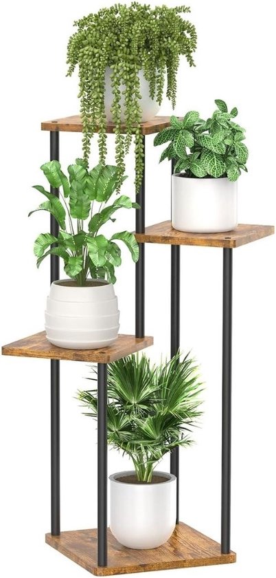 Foto: Plantenladder plantentrap plantenrek opbergrek plantenstandaard plantenhouder bloemenrek bloementrap met 4 etages totale hoogte 85 cm