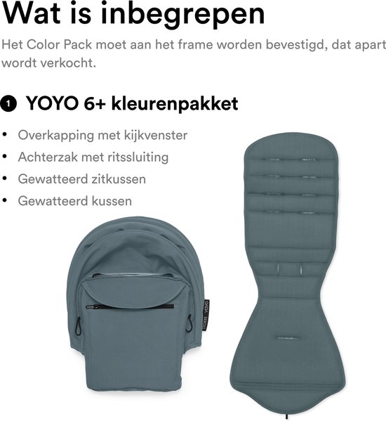 Stokke YOYO 6+ Color Pack, Aqua - Textiel: zitkussen, uitschuifbare luifel en achterzak met ritssluiting - Voor het YOYO-frame (los verkrijgbaar) van Stokke — afbeelding 3