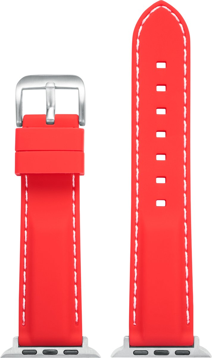 EULIT siliconen horlogeband geschikt voor Apple Watch 42-44-45-46 maat - Serie 1-2-3-4-5-6-7-8-9-10 + SE - silicon sport smart - 22 mm - rood - metalen mat gesp - incl. adapter