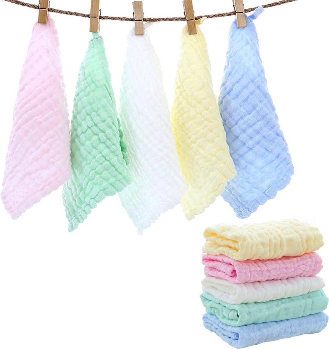 Image of 5pcs Baby Washcloths - Natural Cotton Muslin Squares Set for Newborns - Baby Wash Shower Towel - Baby Muslin Washcloths for Baby Registry or Shower Gift hydrofiele washandjes