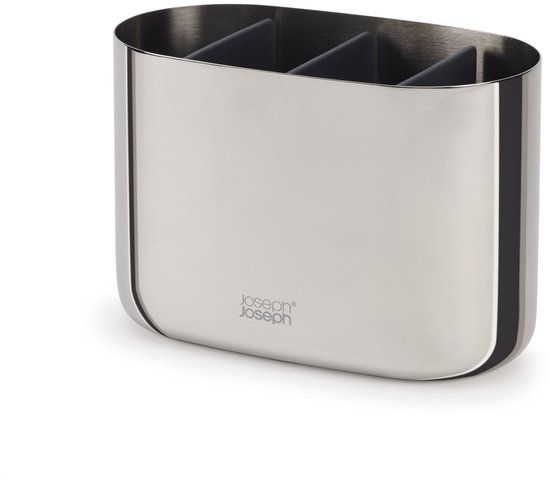 Grand organiseur de Luxe pour brosses à dents, 17,5 x 9,4 x 11,7 cm, avec 3 séparateurs, acier inoxydable, Argent - Joseph Joseph | Easy Store