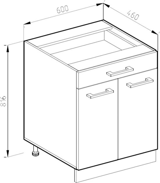 Vicco Élément bas universel R- Line, Wit brillant/ Wit, 60 cm avec tiroirs