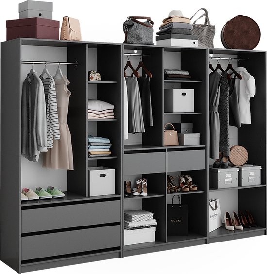 Vicco Armoire Elmo, Anthracite, 100 x 200 cm , Set de 3 pièces