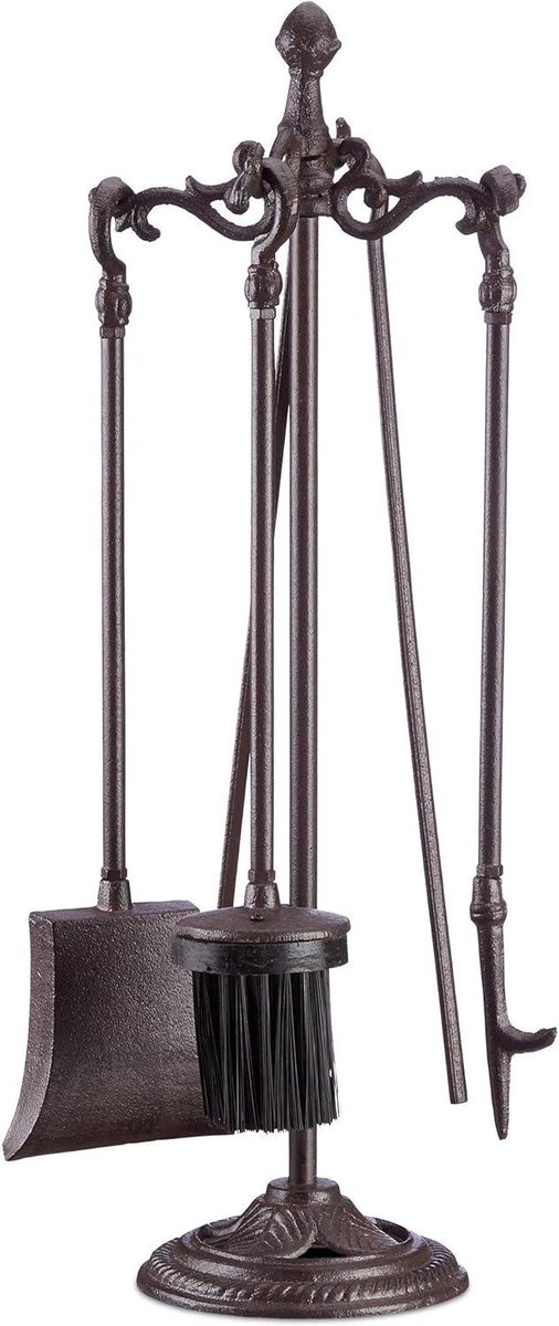 Haardset 5-delig pook-schep-bezem-tang HBD 51 x 18 x 18 cm haarstel met standaard bruin