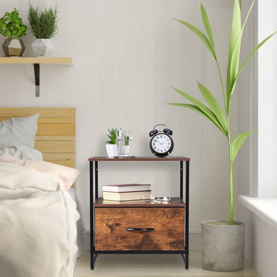 Relaxdays Industrieel Nachtkastje Set Van 2 - HxBxD 50 X 45 X 42,5 Cm Met Lade | Zwart/Bruin