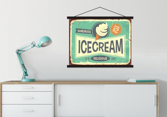 Affiche scolaire - Glace - Vintage - Assiette - Citation - 60x45 cm - Lattes noires