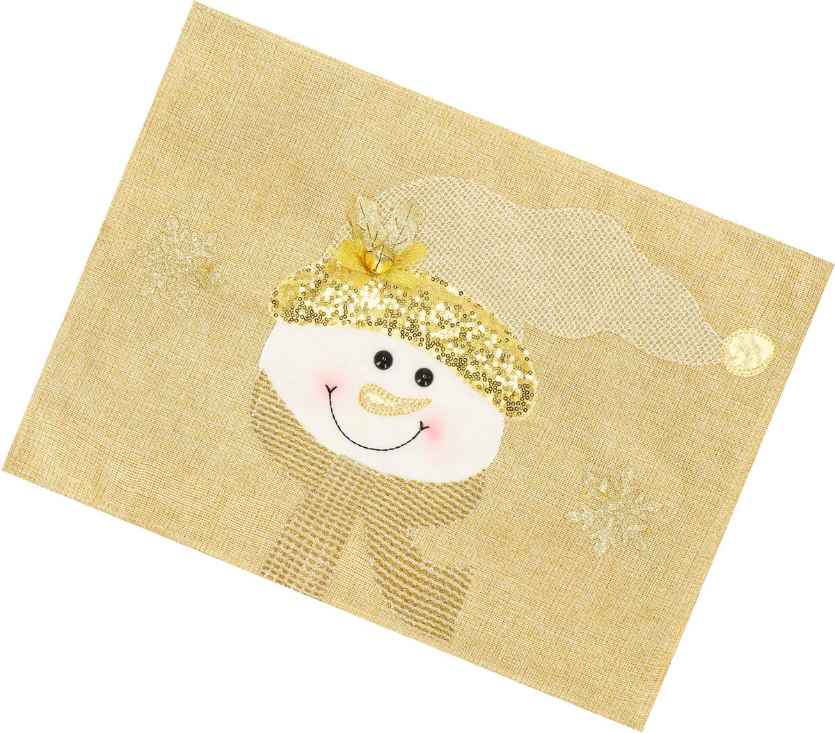 Springos Placemat voor Kerst - Sneeuwpop - Goud - 48 x 38 cm