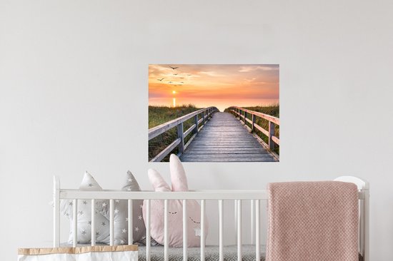 Muurstickers - Sticker Folie - Zonsonderang - Zee - Pad - Gras - Duin - Vogels - 40x30 cm - Plakfolie - Muurstickers Kinderkamer - Zelfklevend Behang - Zelfklevend behangpapier - Stickerfolie