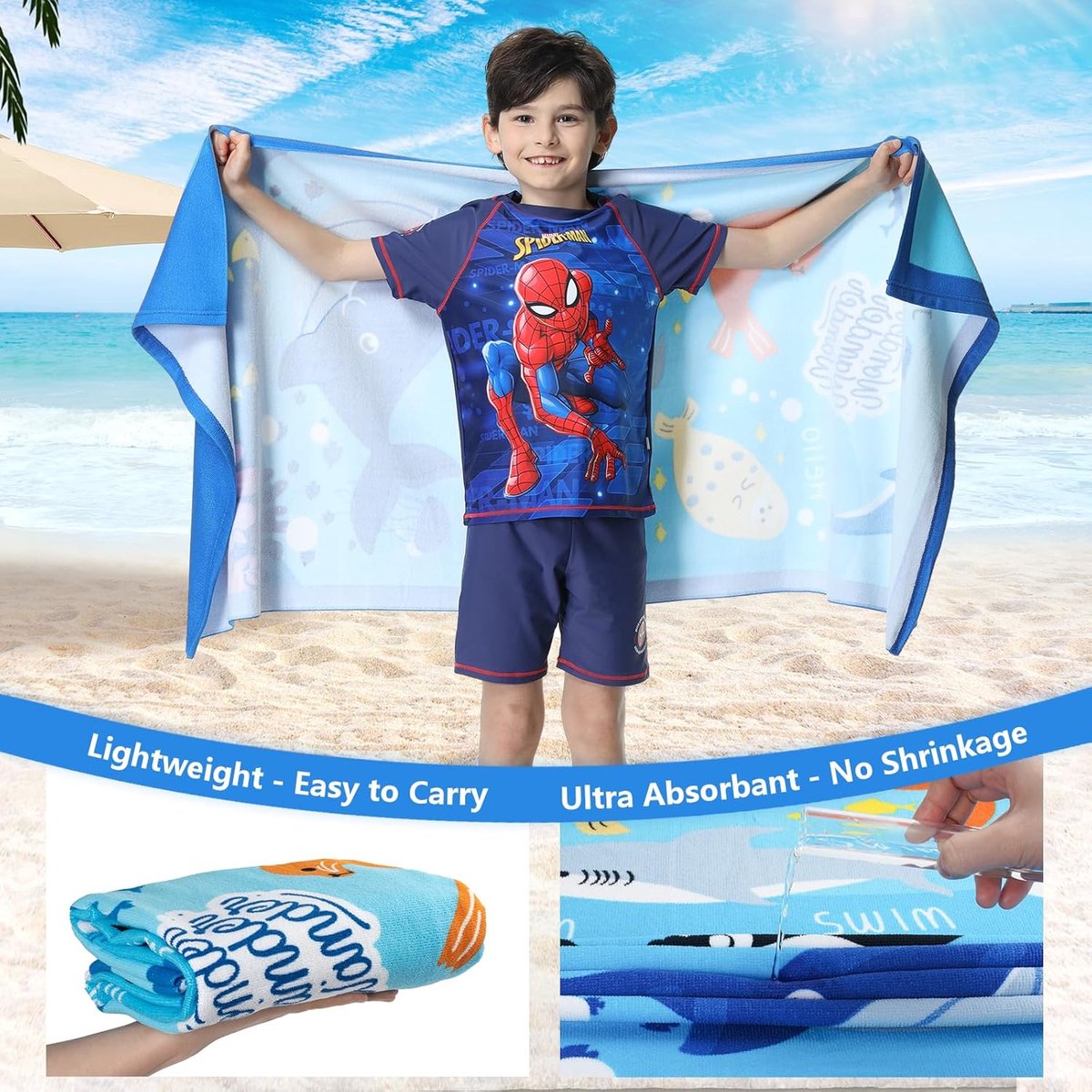 Ulticool Microvezel kinderhanddoek, 140 x 70 cm, dinosaurus-speelfiguren, dino, lichte reishanddoek, sneldrogend, badhanddoek, strandhanddoek, microvezel, voor op reis, strand, kind, jongen