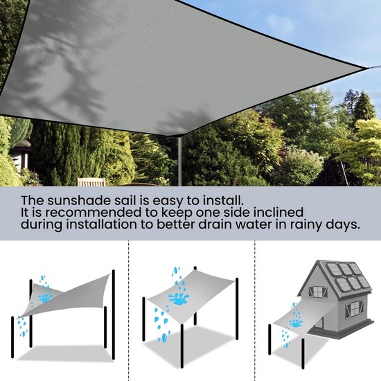 Waterdicht Zonnescherm 2.7 x 3 m Rechthoek 98% Uv-Bestendig, Waterbestendig Schaduwnet Voor de Tuin Zonnescherm met Touwen en Oogje Voor Patio, Tuin, Pergola, Lichtgrijze
