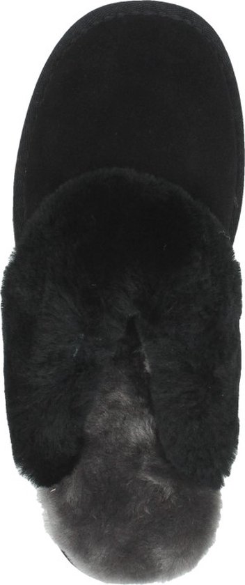 Zwarte pantoffel met zwarte bontrand