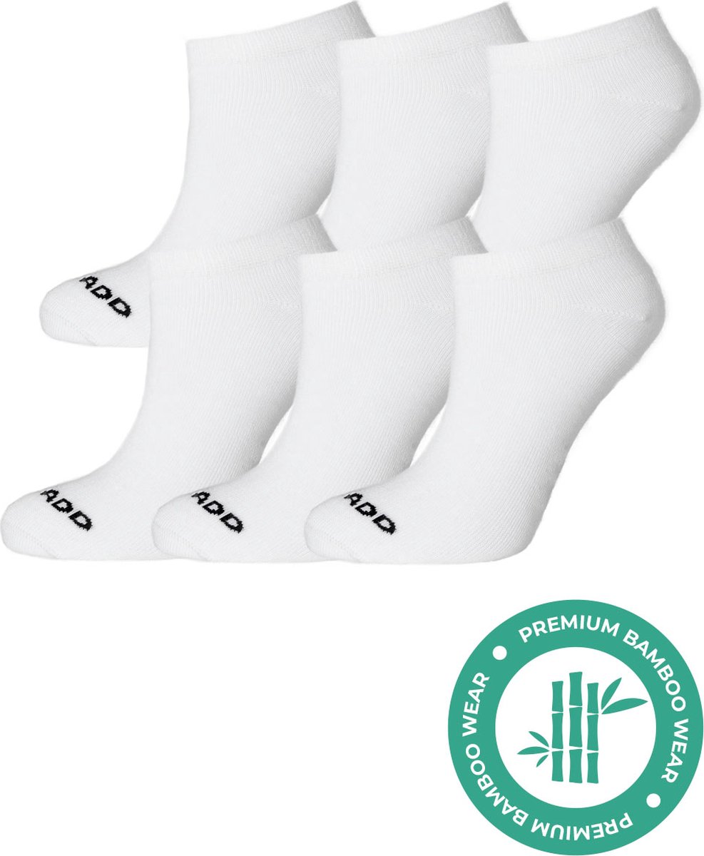 SQQUADD® Bamboe Sneakersokken - Dames en Heren - Unisex 6-pack - Maat 43-46 - Naadloos en Duurzaam - Tegen Zweetvoeten - Bamboo Sokken Sneaker - Wit