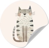 WallCircle® - Behangcirkel 50x50 cm - Muurstickers Kat - Dieren - Beige - Muurcirkel - Kinderkamer accessoires - Decoratie babykamer - Wandcirkel zelfklevend