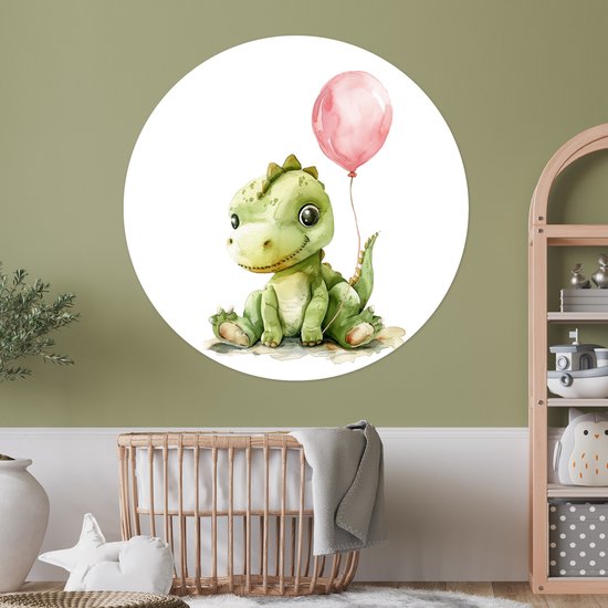 WallCircle® - Behangcirkel 140x140 cm - Muurstickers Draak - Baby dier - Roze ballon - Muurcirkel - Kinderkamer accessoires - Decoratie babykamer - Wandcirkel zelfklevend