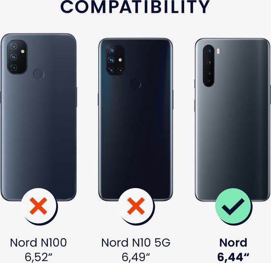 Compatibiliteit: OnePlus Nord (6,44") past, Nord N100 en Nord N10 5G passen niet.