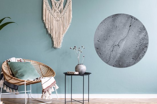 WallCircle - Wandcirkel 90x90 - Beton - Grijs - Scheur - Ronde schilderijen woonkamer - Wandbord rond - Muurdecoratie cirkel - Kamer decoratie binnen - Wanddecoratie muurcirkel - Woonaccessoires