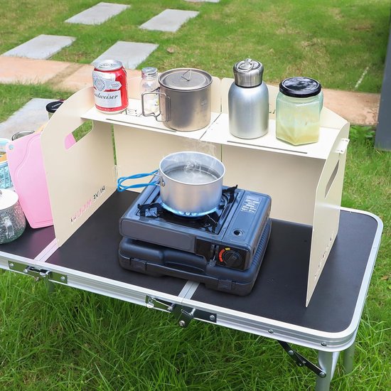 H&S opvouwbare windscherm voor de camping, bestaande uit 10 opvouwbare
