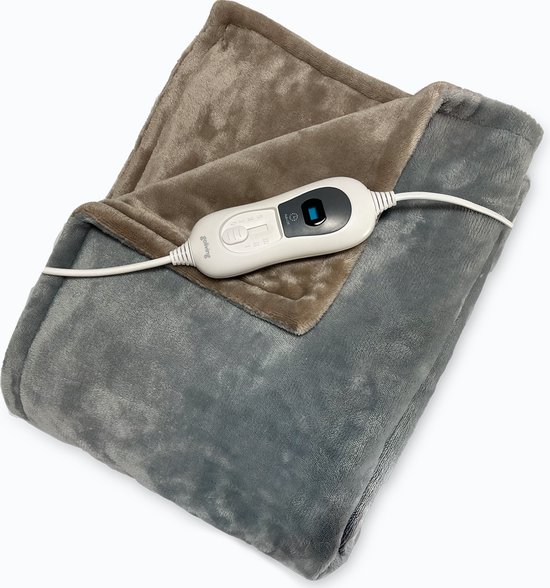 Goliving Elektrische Fleece Plaid - Warmtedeken - Verwarmende Fleecedeken - Elektrische Deken - 3 Warmtestanden - Machinewasbaar - 120 Watt - 2.5 Meter Snoer - Sherpa Flanel - 160 x 120 cm - Lichtgrijs
