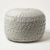 Homescapes Geplooide fluwelen poef Grace in gevlochten look - grijs, 50x35 cm