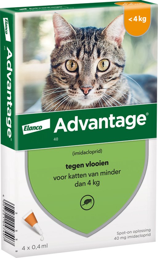 Advantage 40 Tegen Vlooien - <4kg - 4 x 0,4 ml - Adult
