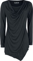 Licht glanzende blouse met een watervalhals en verstelbaar binddetail bij de hals - zwart